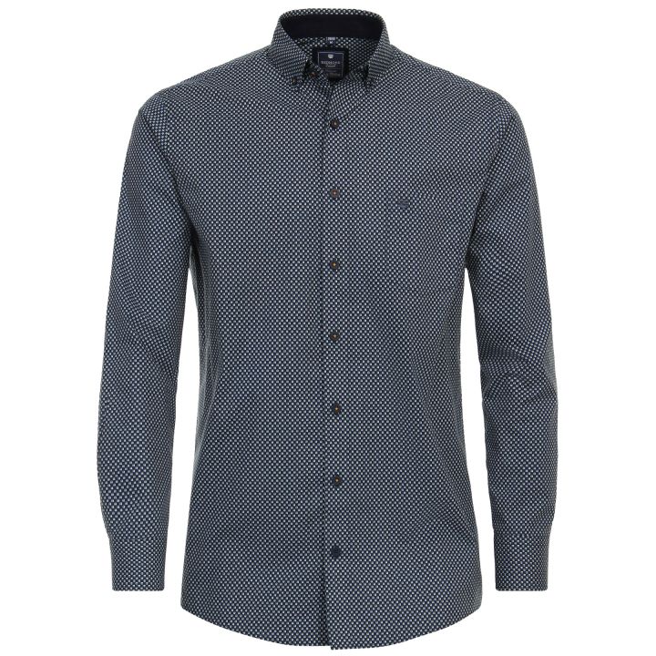 Chemise imprimée petits carrés col boutonné