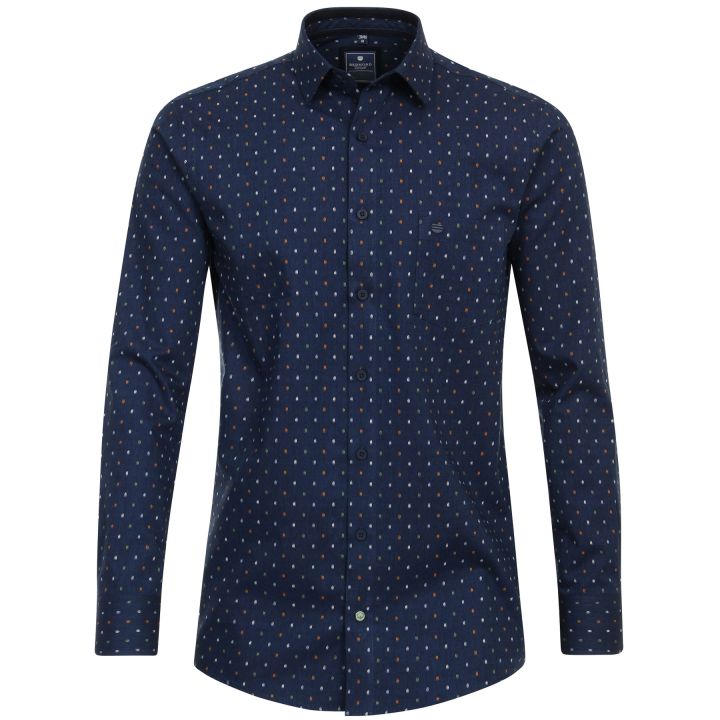 Chemise coton peigné à motifs col italien